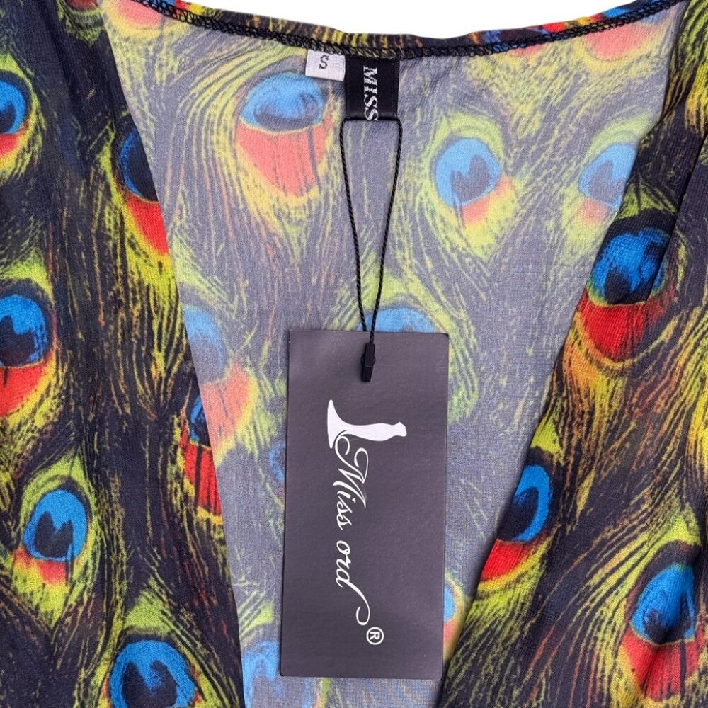 NWT MISS ORD PEACOCK PRINT MAXI DRESS BLOOMCORE GLAM SMALL - Picture 3 of 8